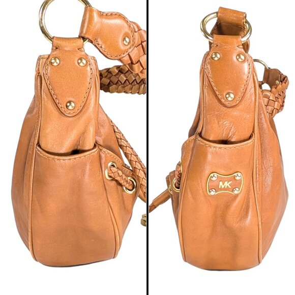 Michael Kors Nolita Tan Leather Braided Hobo Zip Boho Festival Shoulder Bag - Picture 4 of 9